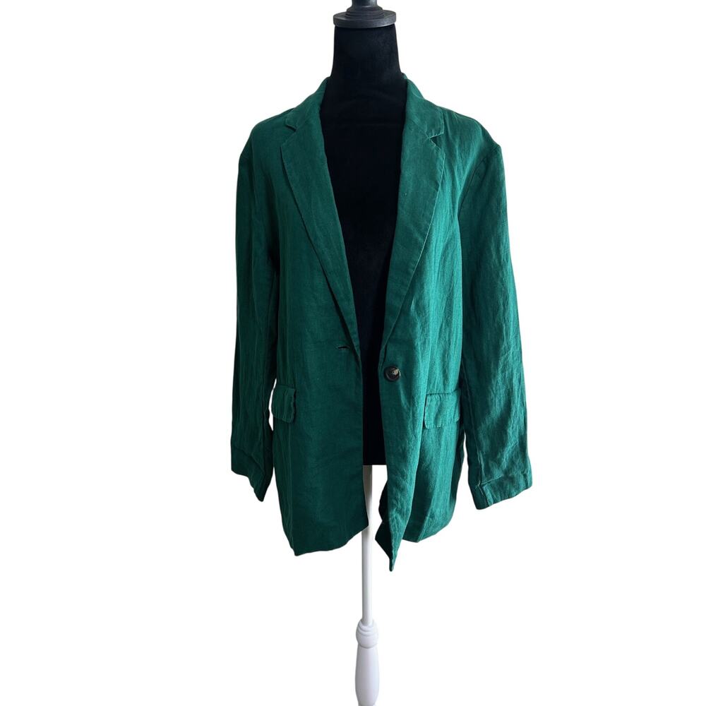 Michael Stars Linen Blazer Green XL Lightweight One Button Jacket Classic - Picture 4 of 10